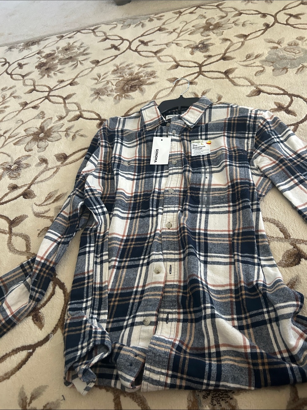 Sonoma Navy, Cream & Brown Plaid Button-Down Shirt